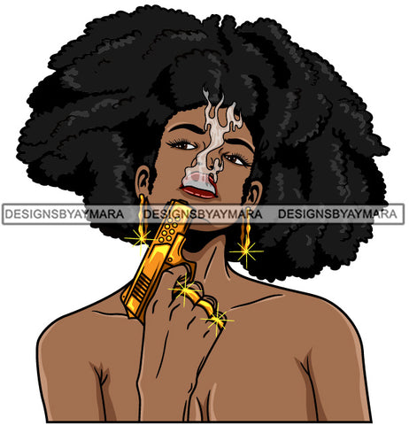 Afro Lola Gangster Black Woman Nubian Bamboo Earrings Handgun Rapper Gangsta SVG Cutting Files For Silhouette Cricut
