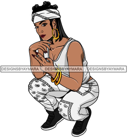 Afro Lola Goddess Urban Girl Pretty Woman Bandana Banku Knots Hair Style Bamboo Earrings Bracelets Squatting  SVG Cutting Files For Silhouette Cricut