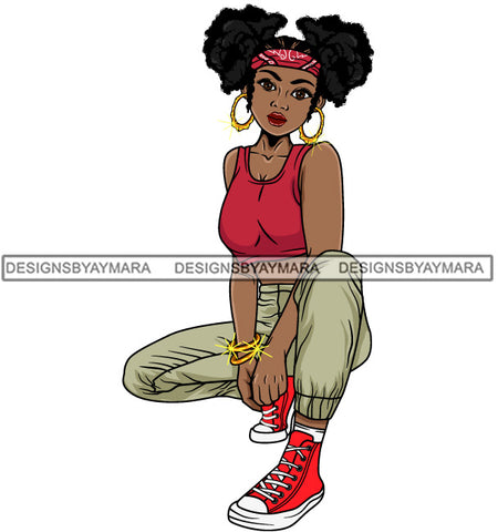 Afro Lola Goddess Urban Girl Pretty Woman Pigtails Hair Style Bamboo Earrings Bracelets Squatting  SVG Cutting Files For Silhouette Cricut