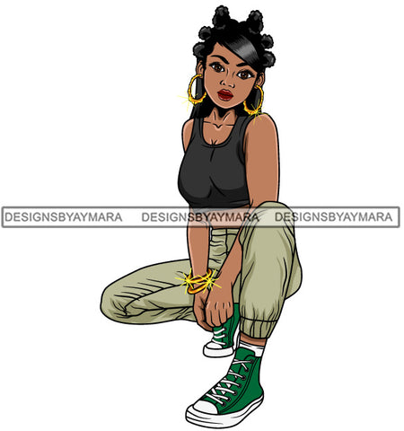 Afro Lola Goddess Urban Girl Pretty Woman Banku Knots Hair Style Bamboo Earrings Bracelets Squatting  SVG Cutting Files For Silhouette Cricut