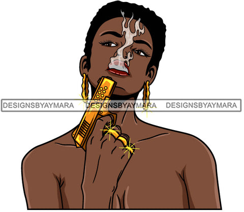 Afro Lola Gangster Black Woman Short Hairstyle Nubian Bamboo Earrings Handgun Rapper Gangsta SVG Cutting Files For Silhouette Cricut