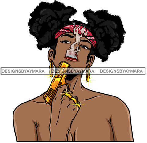 Afro Lola Badass Goddess Gun Gangster Bandana Bamboo Earrings Rings Piggy Tails Hair Style Gun Powder Woman SVG Cutting Files For Silhouette Cricut