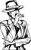 Black Goddess Lola Glamour Gangster Cigar Retro Hat Hoop Earrings Sexy Attractive Mysterious Fashion Woman Short Hair Style B/W SVG Cutting Files For Silhouette  Cricut