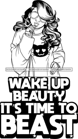 Afro Lola Hustle Beauty Beast Black Woman Life Quotes Hoop Earrings Lollipop Sunglasses  B/W Wavy Long Hair Style SVG Cutting Files For Silhouette  Cricut