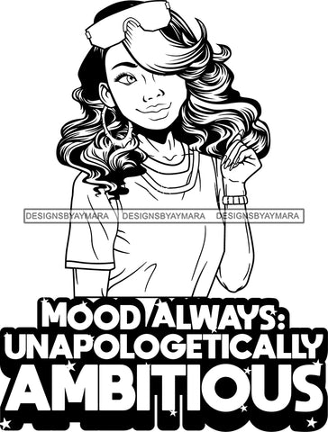 Afro Lola Hustle Black Woman Sassy Life Quotes Hoop Earrings B/W Wavy Long Hair Style SVG Cutting Files For Silhouette  Cricut