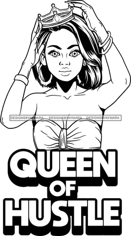 Afro Lola Queen Hustle Goddess Black Woman Life Quotes Hoop Earrings Fixing Crown B/W Wavy Shoulder Length Hair Style SVG Cutting Files For Silhouette  Cricut