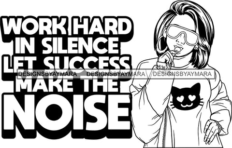 Afro Lola Hustle Success Black Woman Life Quotes Hoop Earrings Lollipop Sunglasses  B/W Wavy Shoulder Length Hair Style SVG Cutting Files For Silhouette  Cricut