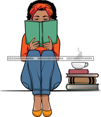 Afro Lola Reading A Book Education Smart Woman Drinking Coffee .SVG Cutting Files For Silhouette Cricut and More!