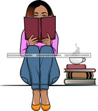 Afro Lola Reading A Book Education Smart Woman Drinking Coffee .SVG Cutting Files For Silhouette Cricut and More!