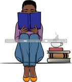 Afro Lola Reading A Book Education Smart Woman Drinking Coffee .SVG Cutting Files For Silhouette Cricut and More!