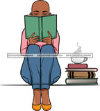 Afro Lola Reading A Book Education Smart Woman Drinking Coffee .SVG Cutting Files For Silhouette Cricut and More!