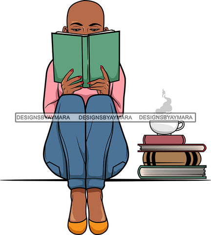 Afro Lola Reading A Book Education Smart Woman Drinking Coffee .SVG Cutting Files For Silhouette Cricut and More!