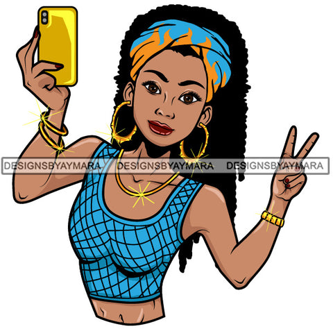Afro Lola Taking A Selfie Peace Sign Beautiful Black Woman SVG Cutting Files For Silhouette Cricut and More