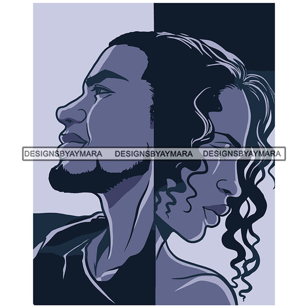 Afro Power Couple Man Woman Relationships Together Soulmates Portrait Melanin Romance Affection True Love SVG JPG PNG Vector Clipart Cricut Silhouette Cut Cutting