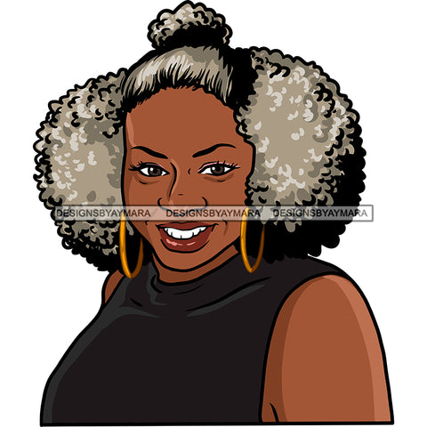Afro Woman Mature Portrait Nubian Melanin Flawless Classy  Grey Puffy Pigtails Hairstyle SVG JPG PNG Designs Cricut Silhouette Cut Cuttings