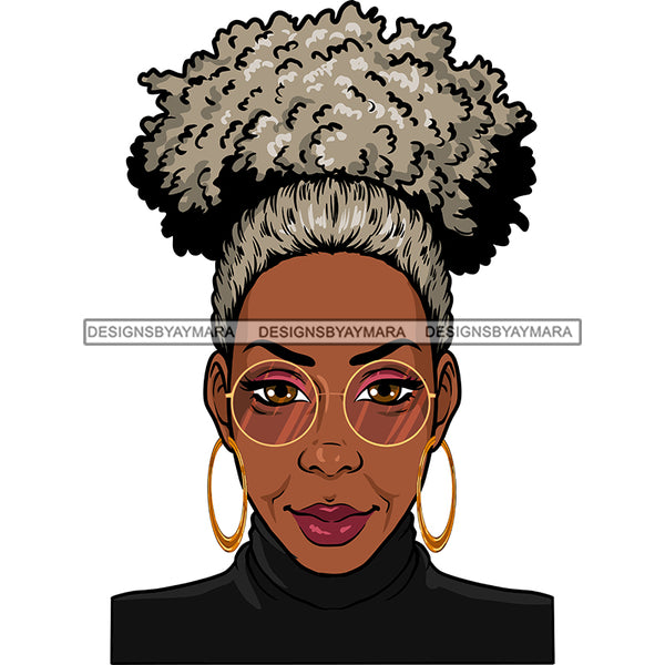 Afro Woman Mature Portrait Nubian Classy Flawless Grey Puffy Up Do Hairstyle SVG JPG PNG Designs Cricut Silhouette Cut Cuttings
