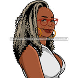 Afro Woman Mature Portrait Side View Nubian Classy Flawless Glasses Grey Curly Hairstyle SVG JPG PNG Designs Cricut Silhouette Cut Cuttings