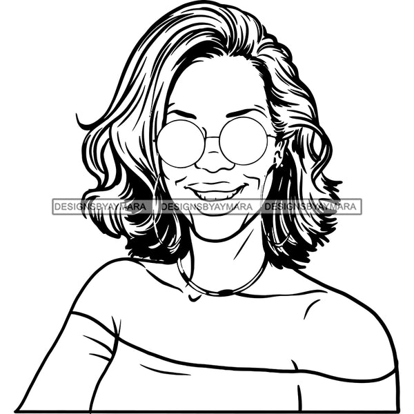 Afro Sexy Woman Mature Portrait Nubian Classy Flawless Sunglasses Wavy Hairstyle B/W SVG JPG PNG Designs Cricut Silhouette Cut Cuttings