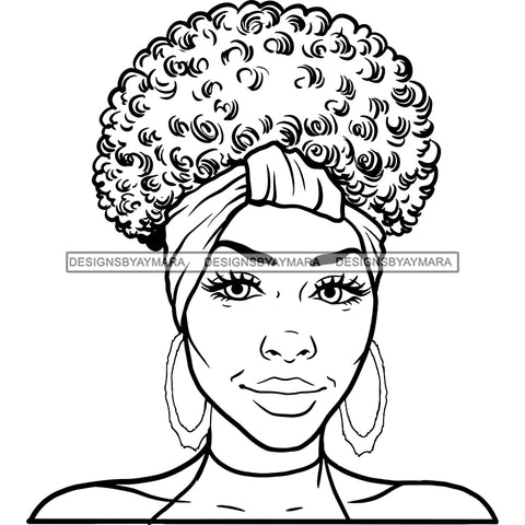 Afro Woman Mature Portrait Nubian Classy Flawless Headwrap Puffy Up Do Hairstyle B/W SVG JPG PNG Designs Cricut Silhouette Cut Cuttings