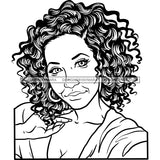 Afro Woman Mature Portrait Nubian Classy Flawless Black Magic Curly Hairstyle B/W SVG JPG PNG Designs Cricut Silhouette Cut Cuttings