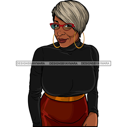 Afro Woman Mature Portrait Nubian Classy Flawless Glasses Grey Short Asymmetrical Hairstyle SVG JPG PNG Designs Cricut Silhouette Cut Cuttings