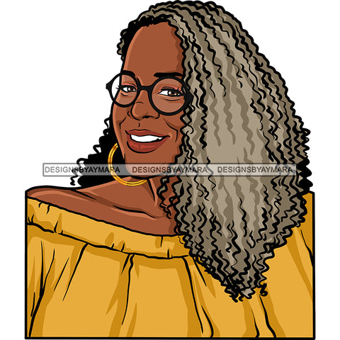 Afro Woman Mature Portrait Nubian Classy Flawless Glasses Grey Curly Hairstyle SVG JPG PNG Designs Cricut Silhouette Cut Cuttings
