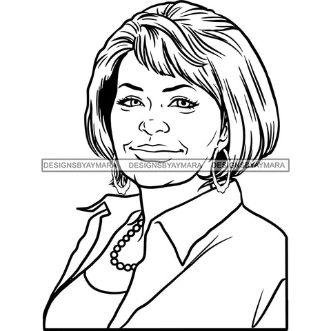 Afro Woman Mature Portrait Nubian Classy Flawless Hoop Earrings Short Hairstyle B/W SVG JPG PNG Designs Cricut Silhouette Cut Cuttings