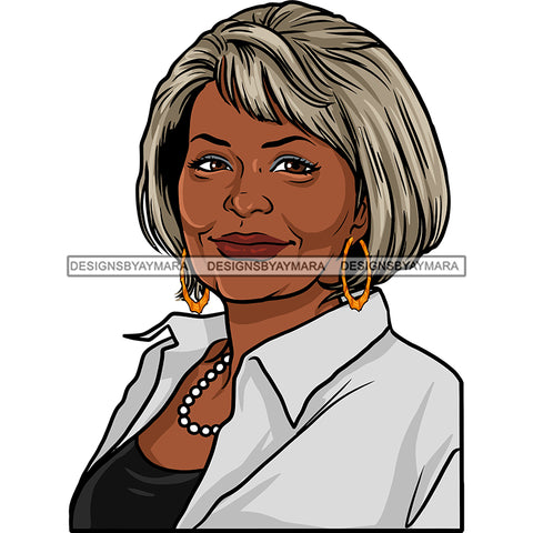 Afro Woman Mature Portrait Nubian Classy Flawless Hoop Earrings Short Hairstyle SVG JPG PNG Designs Cricut Silhouette Cut Cuttings