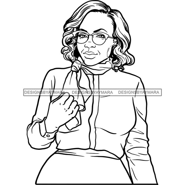 Afro Woman Mature Portrait Nubian Classy Flawless Glasses Short Hairstyle B/W SVG JPG PNG Designs Cricut Silhouette Cut Cuttings