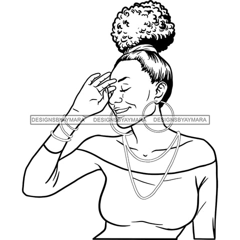 Afro Woman Mature Portrait Nubian Classy Flawless Hoop Earrings Puffy Up Do Hairstyle B/W SVG JPG PNG Designs Cricut Silhouette Cut Cuttings