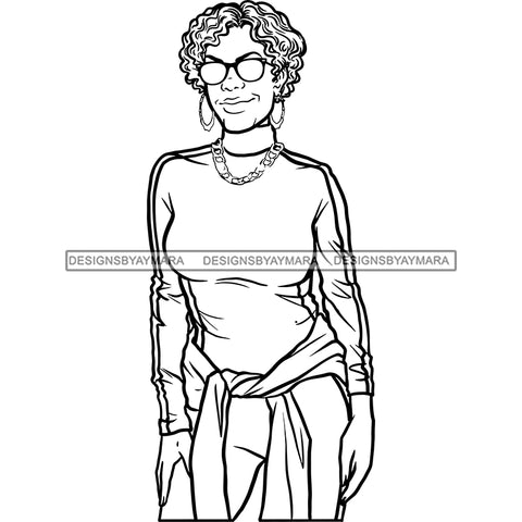 Afro Sexy Woman Mature Portrait Nubian Classy Flawless Sunglasses Short Hairstyle B/W SVG JPG PNG Designs Cricut Silhouette Cut Cuttings