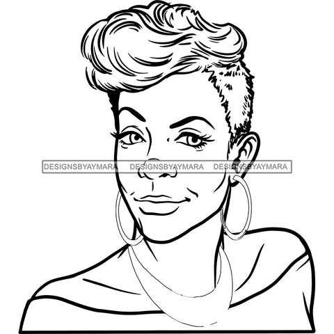 Afro Woman Mature Portrait Nubian Classy Flawless Hoop Earrings Short Hairstyle B/W SVG JPG PNG Designs Cricut Silhouette Cut Cuttings
