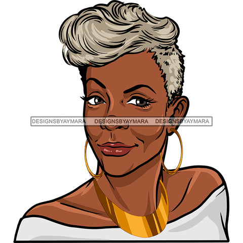 Afro Woman Mature Portrait Nubian Classy Flawless Hoop Earrings Necklace Grey Short Hairstyle SVG JPG PNG Designs Cricut Silhouette Cut Cuttings
