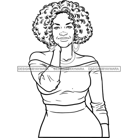 Afro Woman Mature Melanin Nubian Classy Flawless Short Hairstyle B/W SVG JPG PNG Designs Cricut Silhouette Cut Cuttings