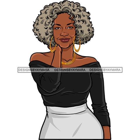 Afro Woman Mature Melanin Nubian Classy Flawless Grey Short Hairstyle SVG JPG PNG Designs Cricut Silhouette Cut Cuttings