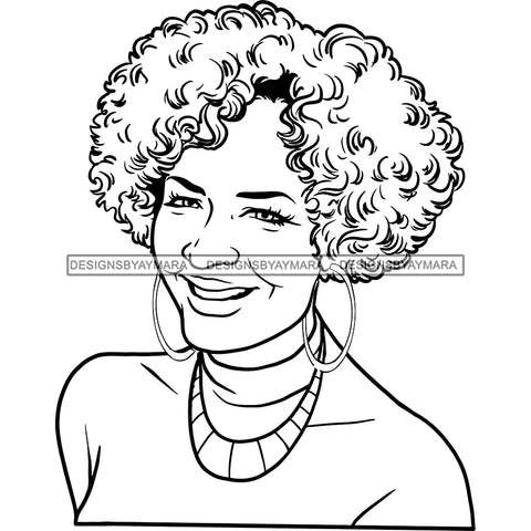 Afro Woman Mature Portrait Nubian Classy Flawless Hoop Earrings Afro Hairstyle B/W SVG JPG PNG Designs Cricut Silhouette Cut Cuttings
