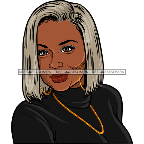 Afro Woman Mature Portrait Nubian Classy Flawless Black Magic Grey Short Straight Hairstyle SVG JPG PNG Designs Cricut Silhouette Cut Cuttings
