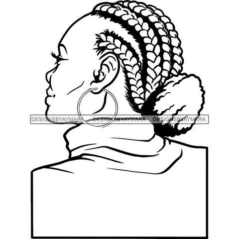 Afro Woman Mature Portrait Back View Nubian Classy Flawless Braids Bun Hair B/W SVG JPG PNG Designs Cricut Silhouette Cut Cuttings