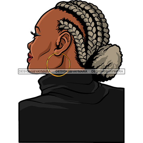 Afro Woman Mature Portrait Back View Nubian Classy Flawless Grey Braids Bun Hair SVG JPG PNG Designs Cricut Silhouette Cut Cuttings