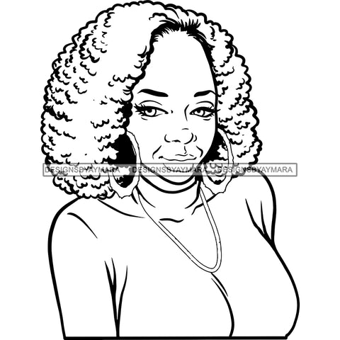 Afro Woman Mature Portrait Nubian Classy Flawless Black Magic Afro Hairstyle B/W SVG JPG PNG Designs Cricut Silhouette Cut Cuttings