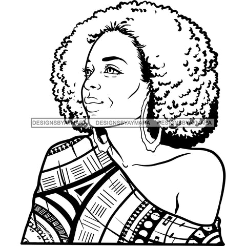 Afro Woman Mature Portrait Nubian Classy Flawless Hoop Earrings Afro Hairstyle B/W SVG JPG PNG Designs Cricut Silhouette Cut Cuttings