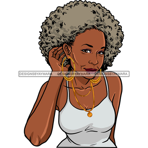 Afro Woman Mature Portrait Nubian Classy Flawless Hoop Earrings Necklace Black Magic Grey Afro Hairstyle SVG JPG PNG Designs Cricut Silhouette Cut Cuttings