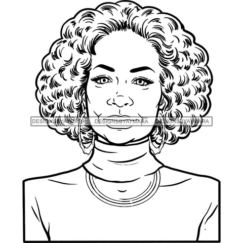 Afro Woman Mature Portrait Nubian Classy Flawless Hoop Earrings Afro Hairstyle B/W SVG JPG PNG Designs Cricut Silhouette Cut Cuttings