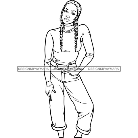 Afro Sexy Woman Mature Nubian Classy Flawless Long Braids Hairstyle B/W SVG JPG PNG Designs Cricut Silhouette Cut Cuttings
