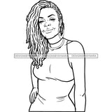 Smiling Black Woman Sleeveless Dress Shirt Earrings Necklace  Curly Braided Hairs Seniors Grandma Older Lady Classy Mature Elderly Girl Magic Melanin Nubian African American Lady SVG JPG PNG Vector Clipart Cricut Silhouette Cut Cutting Black And White