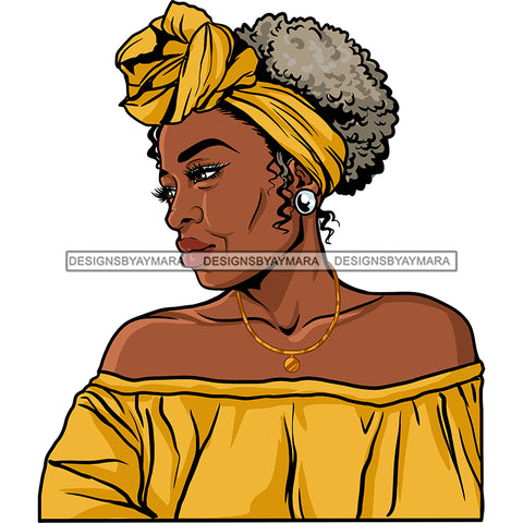 Afro Woman Mature Portrait Side View Nubian Classy Flawless Headwrap Grey Puffy Up Do Hairstyle SVG JPG PNG Designs Cricut Silhouette Cut Cuttings