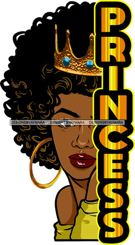 Afro Black Woman Half Face Princess Quote Crown Hoop Earrings Curly Hairstyle SVG JPG PNG Cutting Files For Silhouette Cricut More