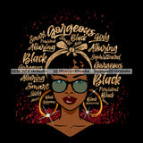Black Gorgeous Hot Smart Beautiful Woman Face Golden Gold Earrings Lipstick Sunglasses Glasses Makeup Curly Hairs Hair Head Band Classy Mature Girl Magic Melanin Nubian African American Lady SVG JPG PNG Vector Clipart Cricut Silhouette Cut Cutting