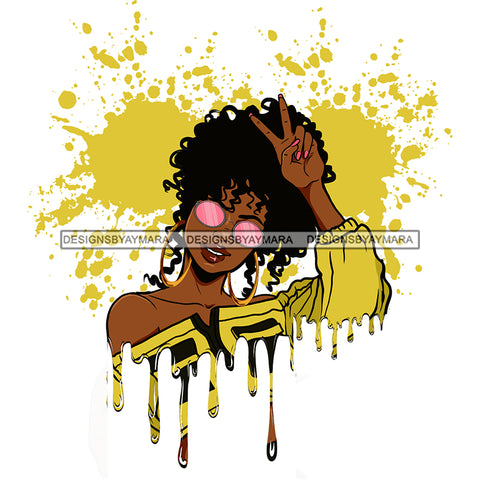 Dripping Sassy Black Woman In Yellow Giving Peace Sign JPG PNG  Clipart Cricut Silhouette Cut Cutting