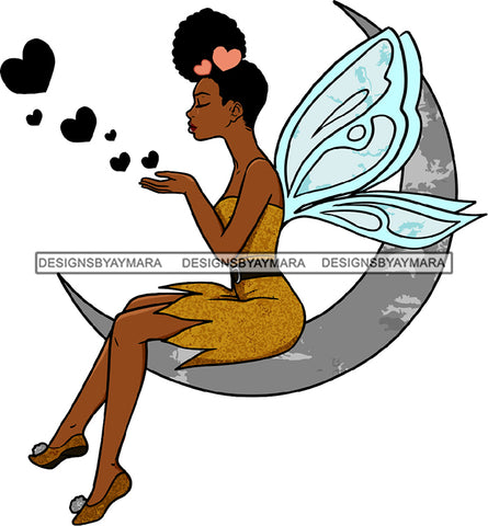 Black Praying Woman Heart Hearts Closed Eyes Pray Lipstick Makeup Curly Hairs Hair Wearing Blue Yellow Fairy Dress Classy Mature Girl Magic Melanin Nubian African American Lady SVG JPG PNG Vector Clipart Cricut Silhouette Cut Cutting